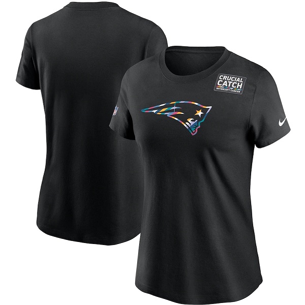 Women's New England Patriots 2020 Black Sideline Crucial Catch Performance T-Shirt(Run Small)
